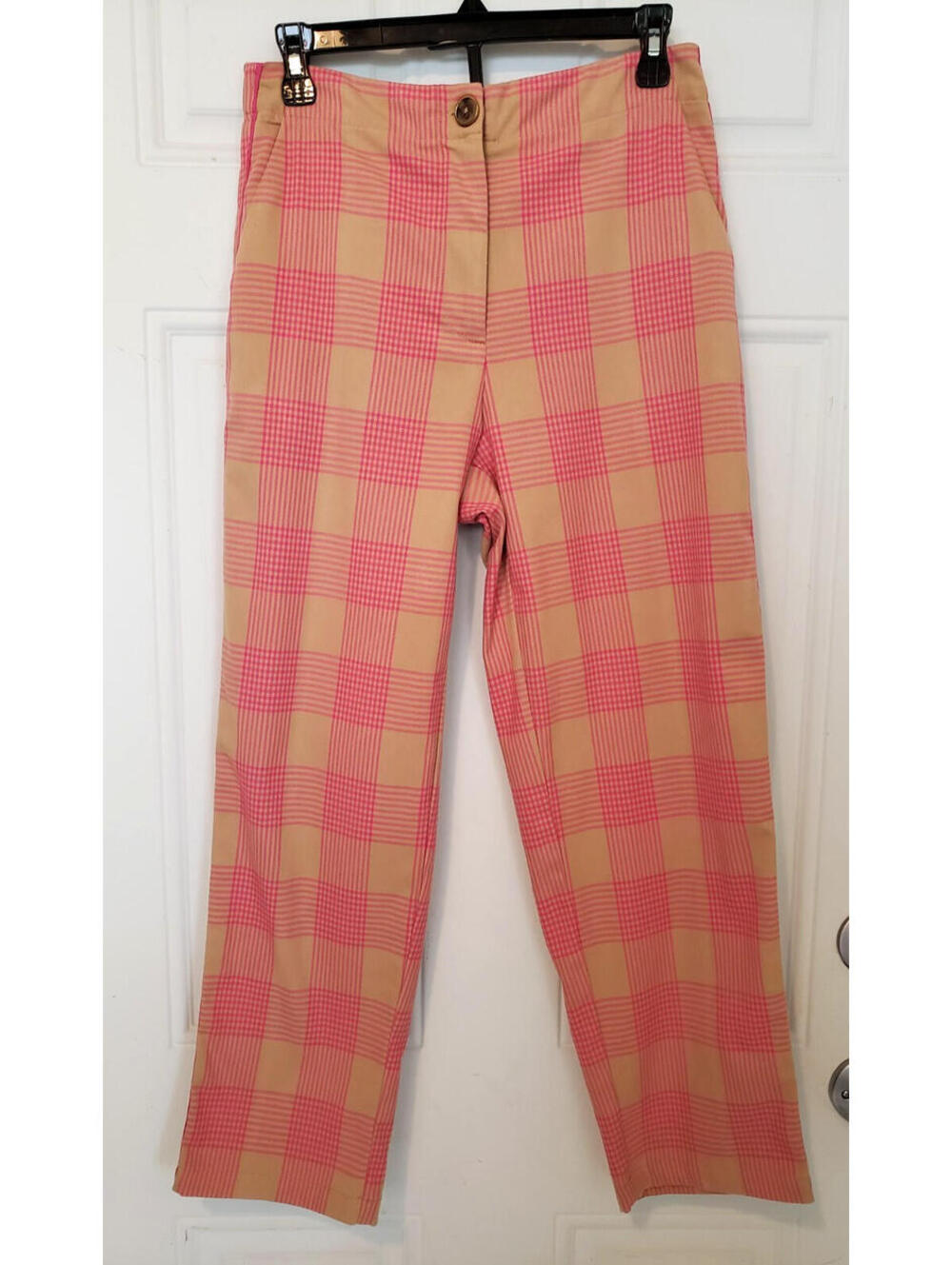 Anthropologie I Maeve Tapered Pull-On Plaid Pink Combo Pants sz 6